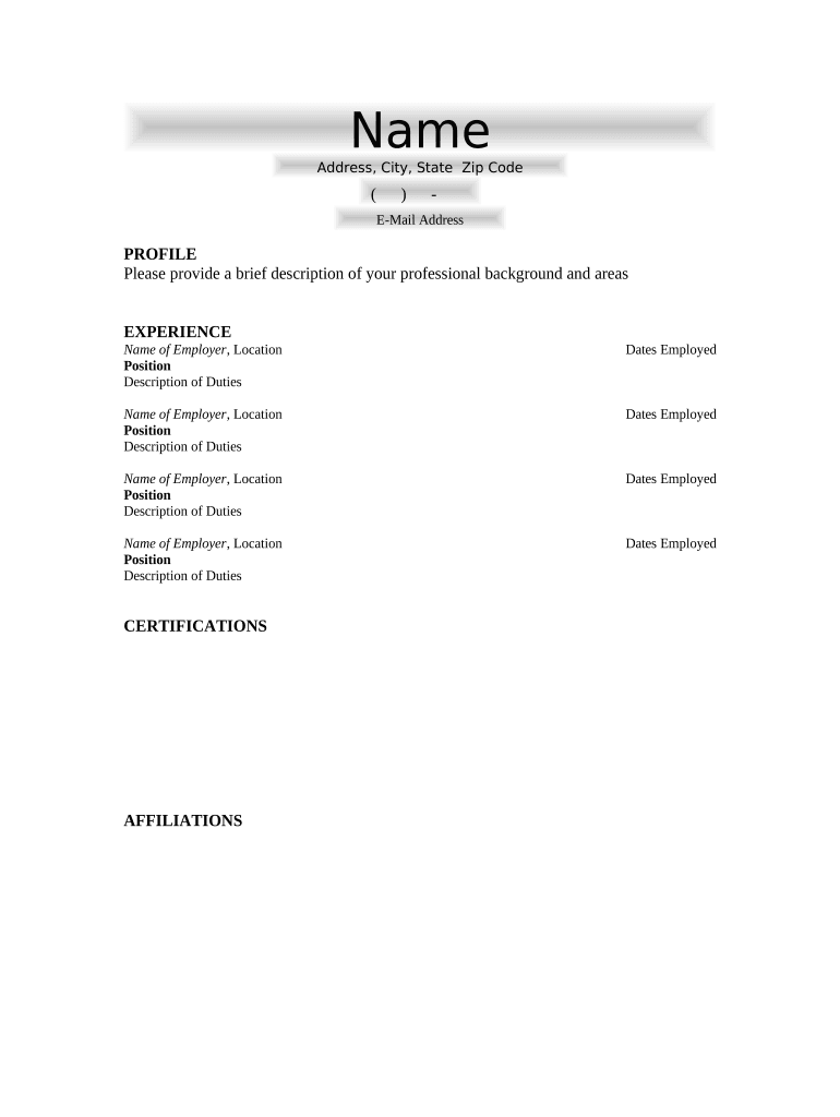 Resume for Personal Trainer or Training  Form