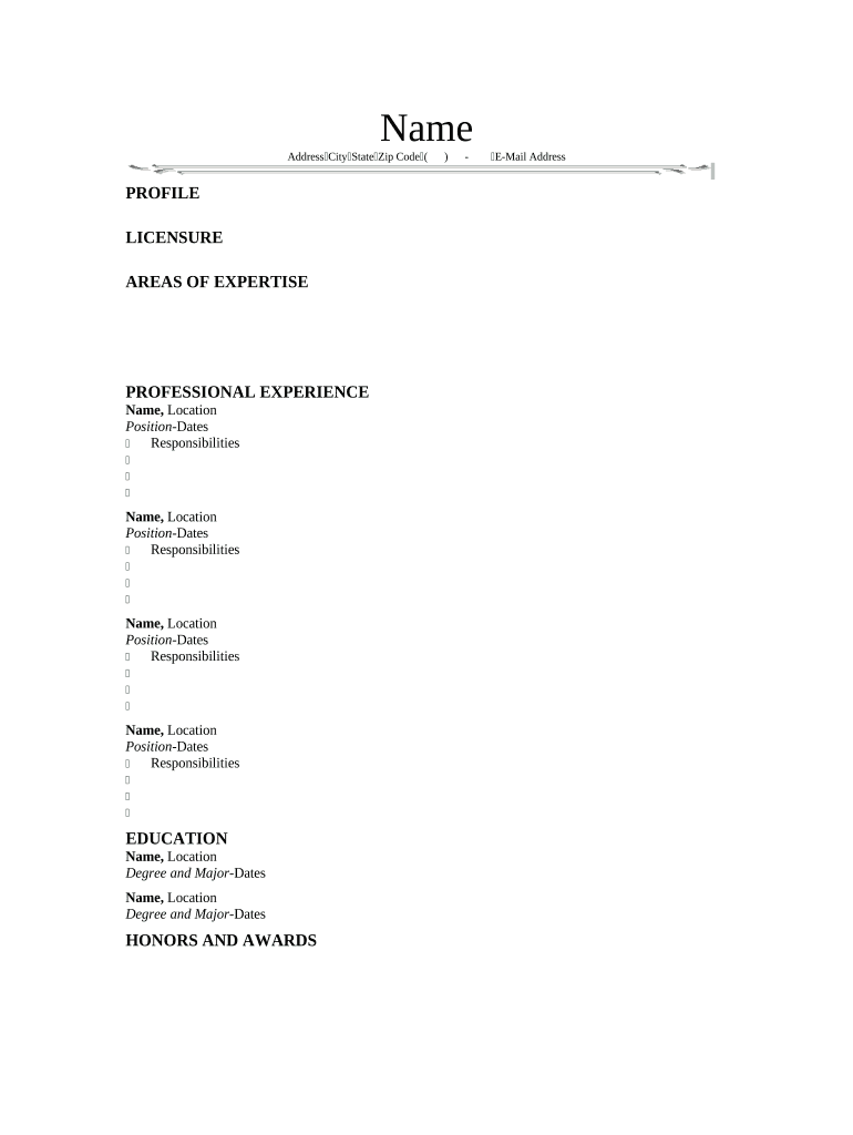Resume for Master Cosmetologist  Form