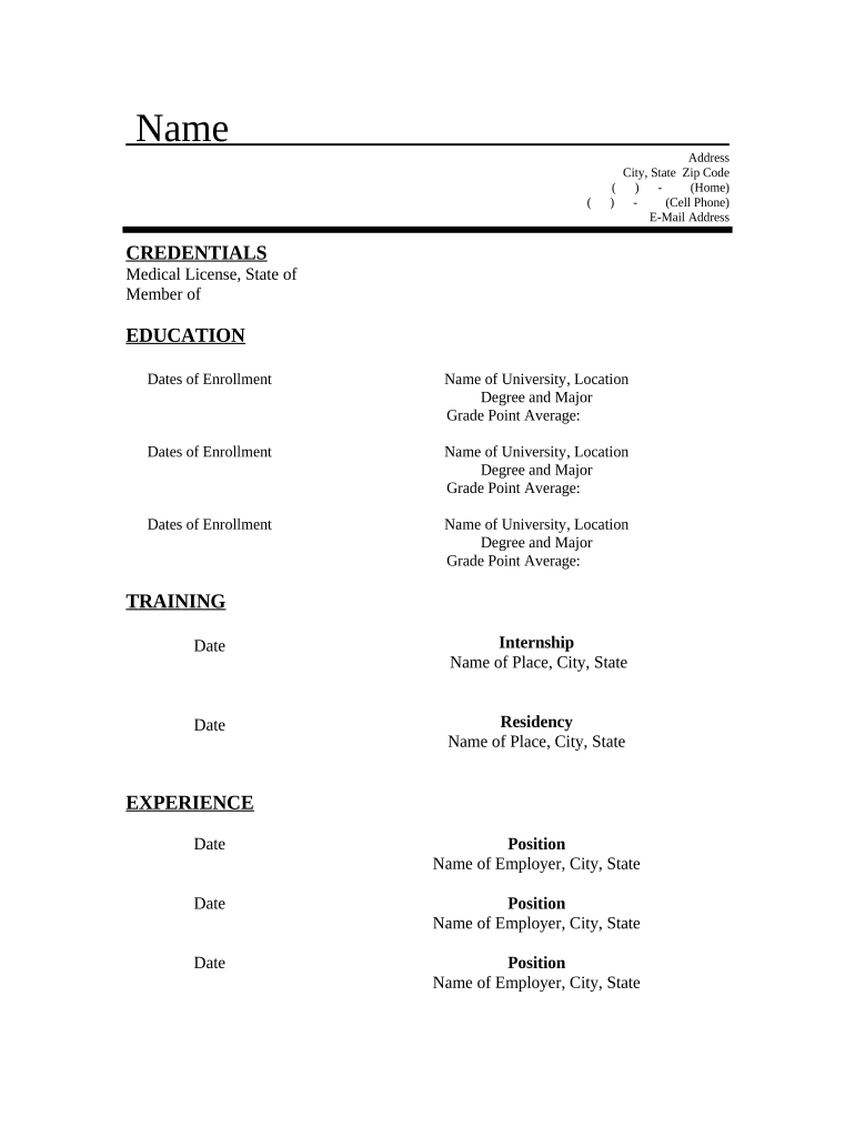 Resume for Staff Medical Examiner  Form