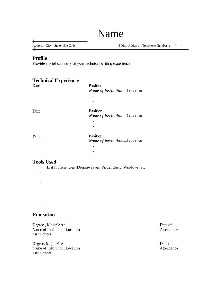 Resume for Technical Writer  Form