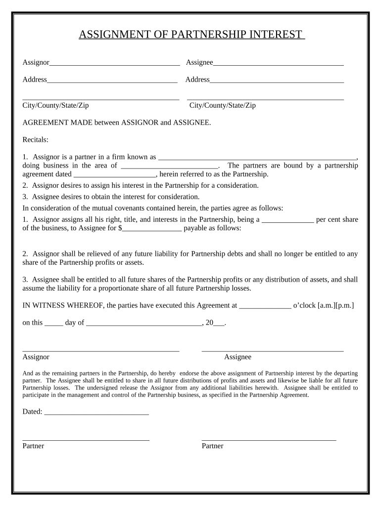 Partnership Interest Assignment PDF  Form