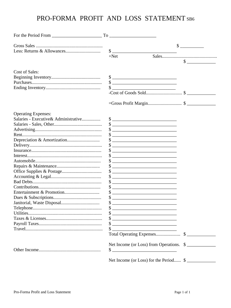 Profit and Loss Statement  Form