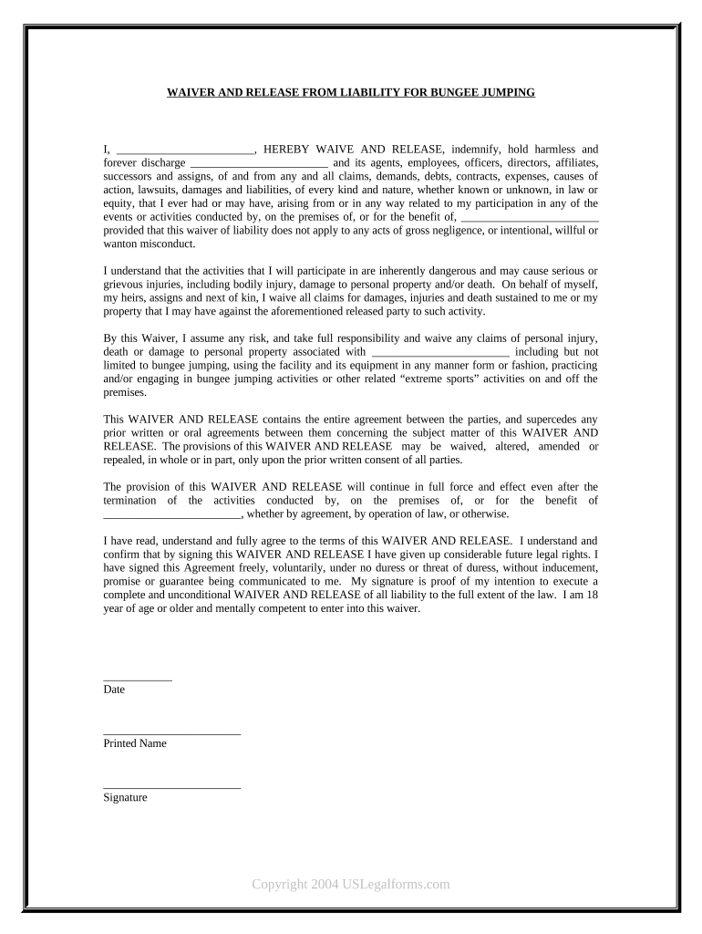 Waiver Release Liability Form