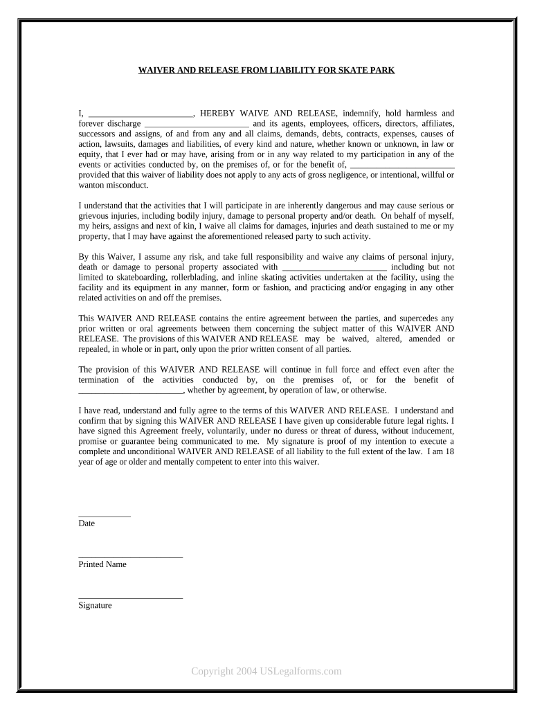 Waiver Release Liability  Form