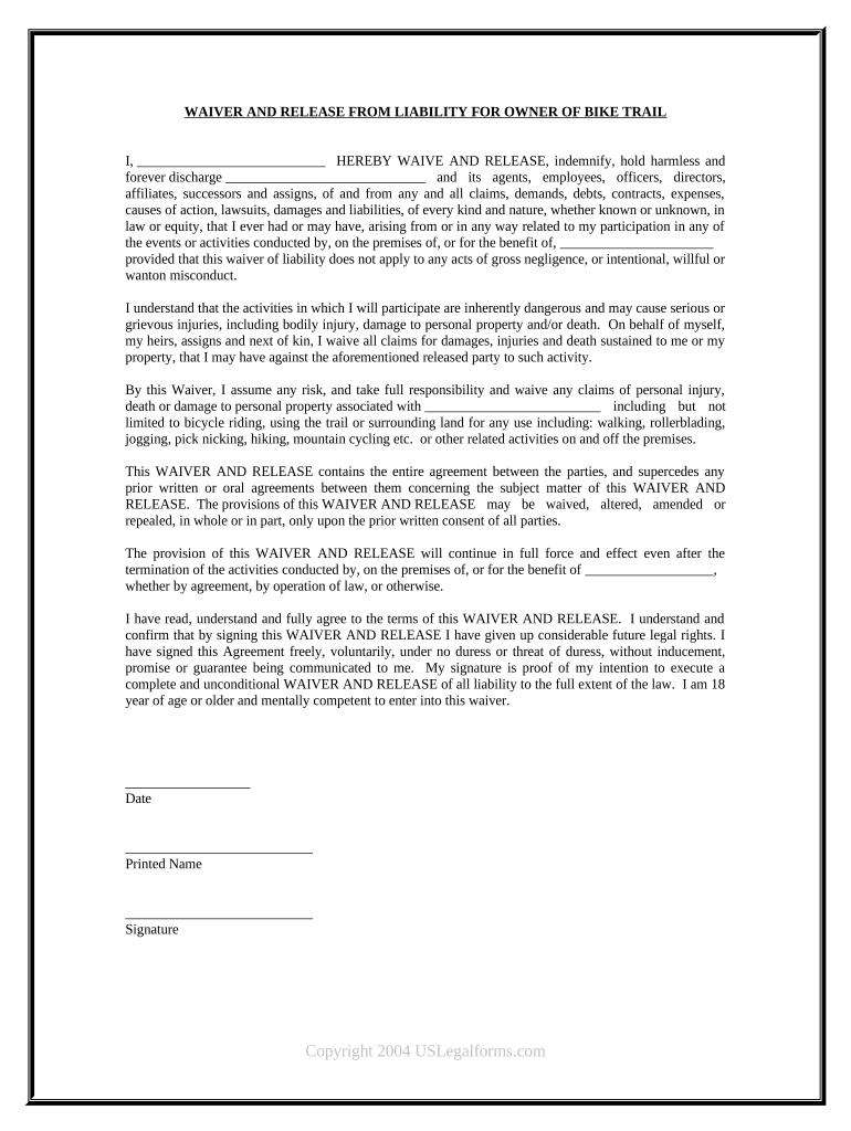 Liability Bike  Form