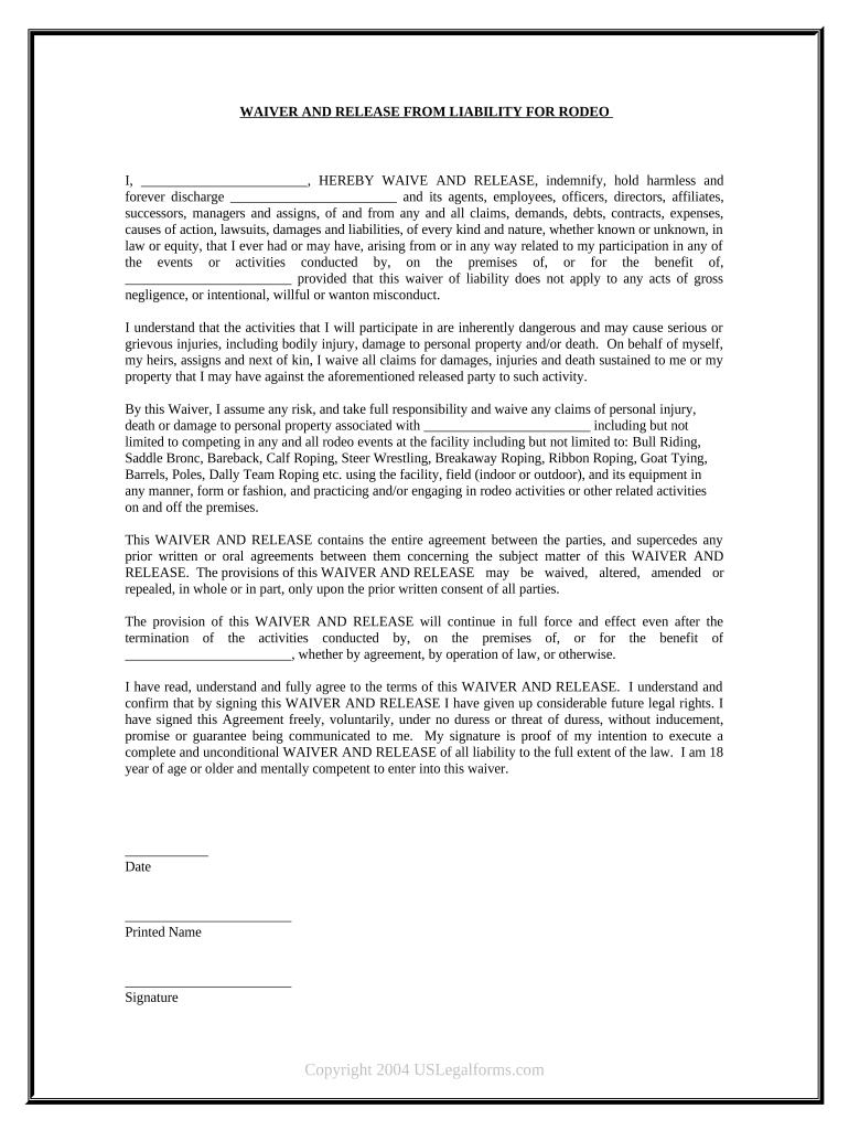 Waiver Rodeo  Form