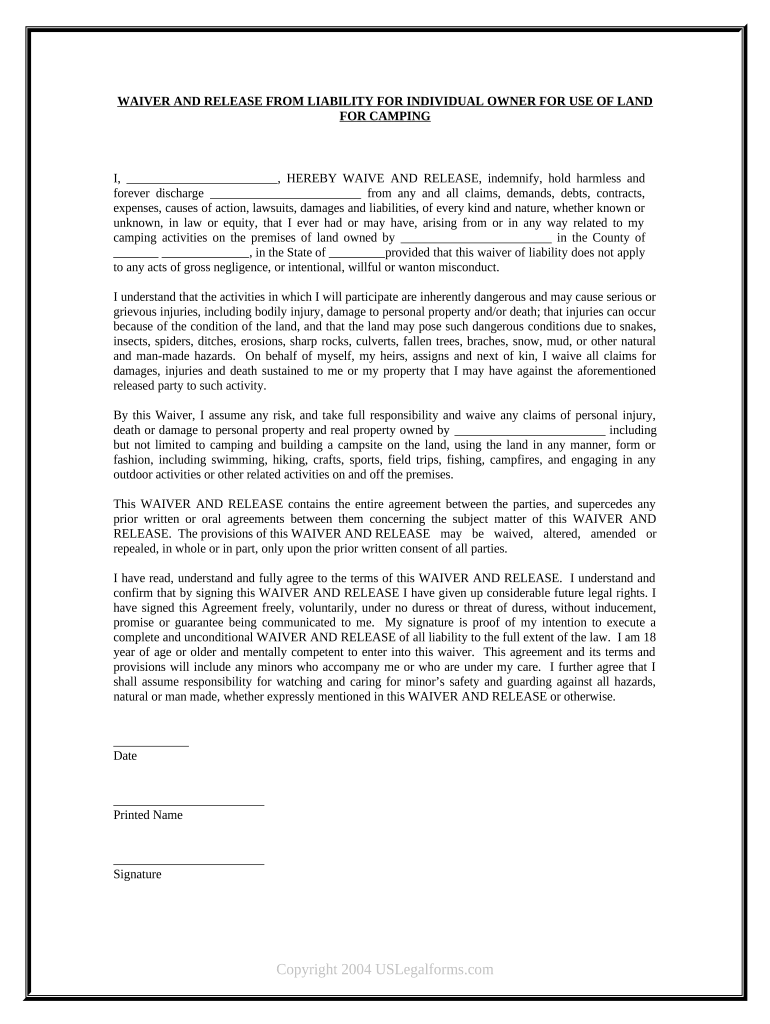 Liability Camping  Form