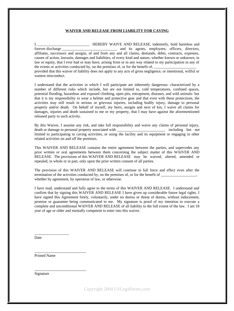 Waiver Release Liability Sample  Form