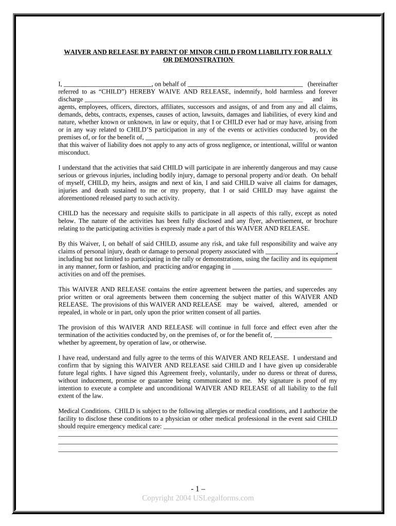 Waiver Release Participation Form