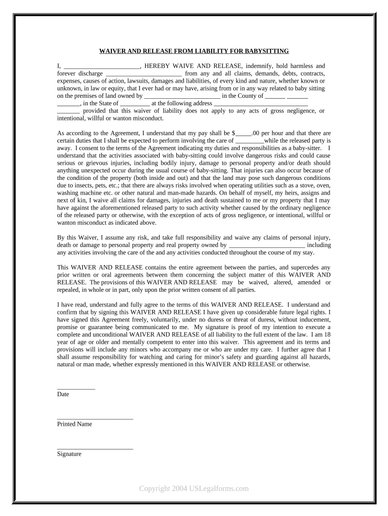 Waiver Release Liability Form