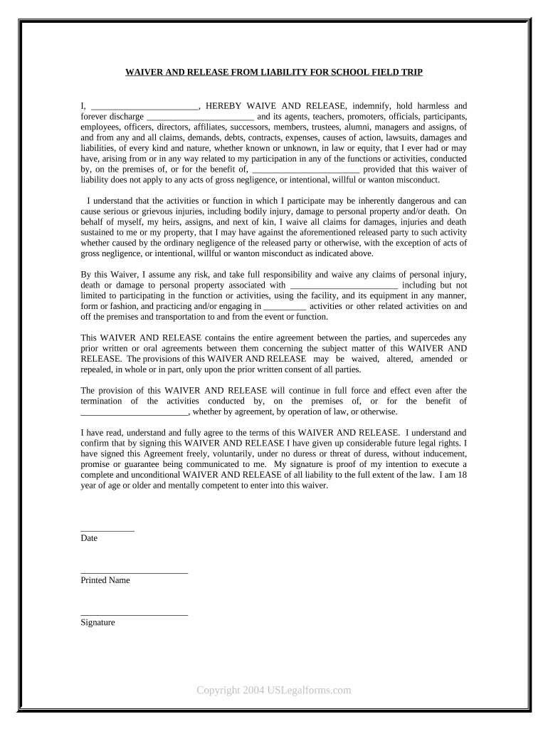 Waiver Liability School  Form