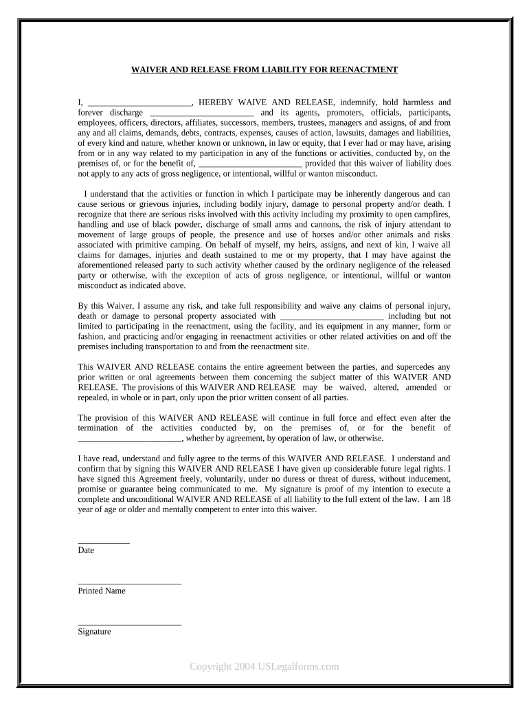 Waiver Release Liability  Form