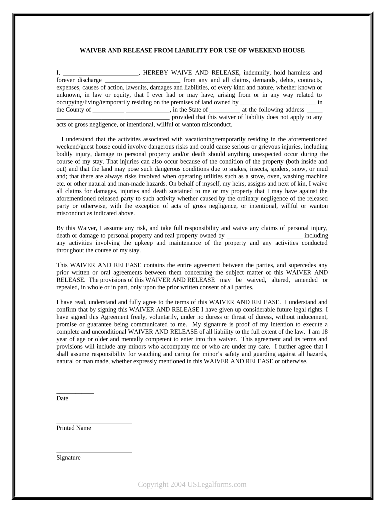 Waiver Liability House  Form