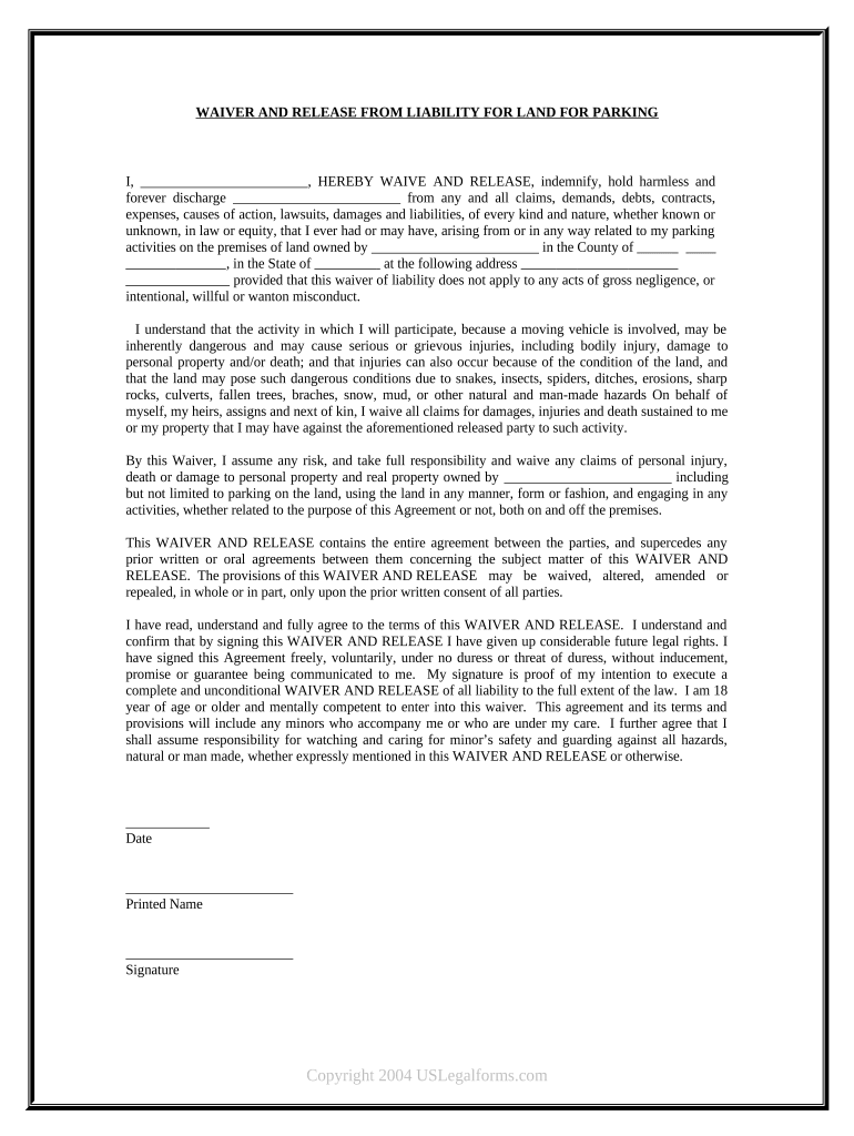 Waiver Liability Land  Form