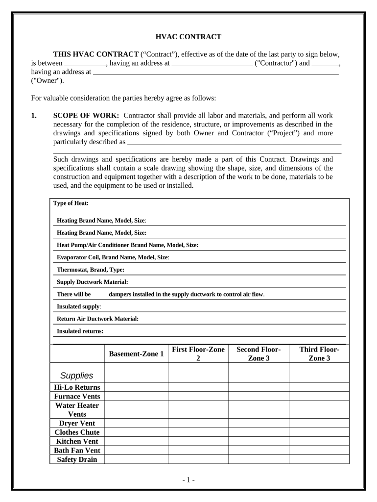 HVAC Contract for Contractor Utah  Form