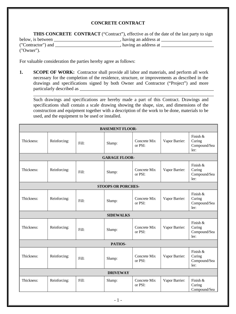 Concrete Mason Contract for Contractor Utah  Form