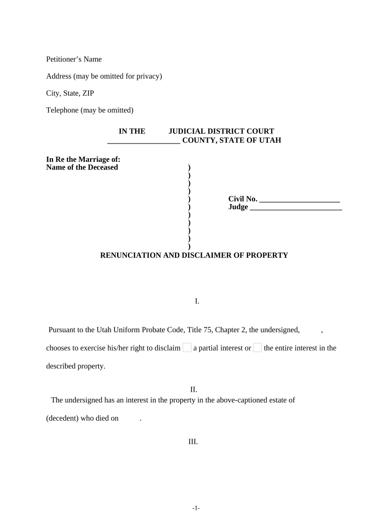 Utah Disclaimer  Form