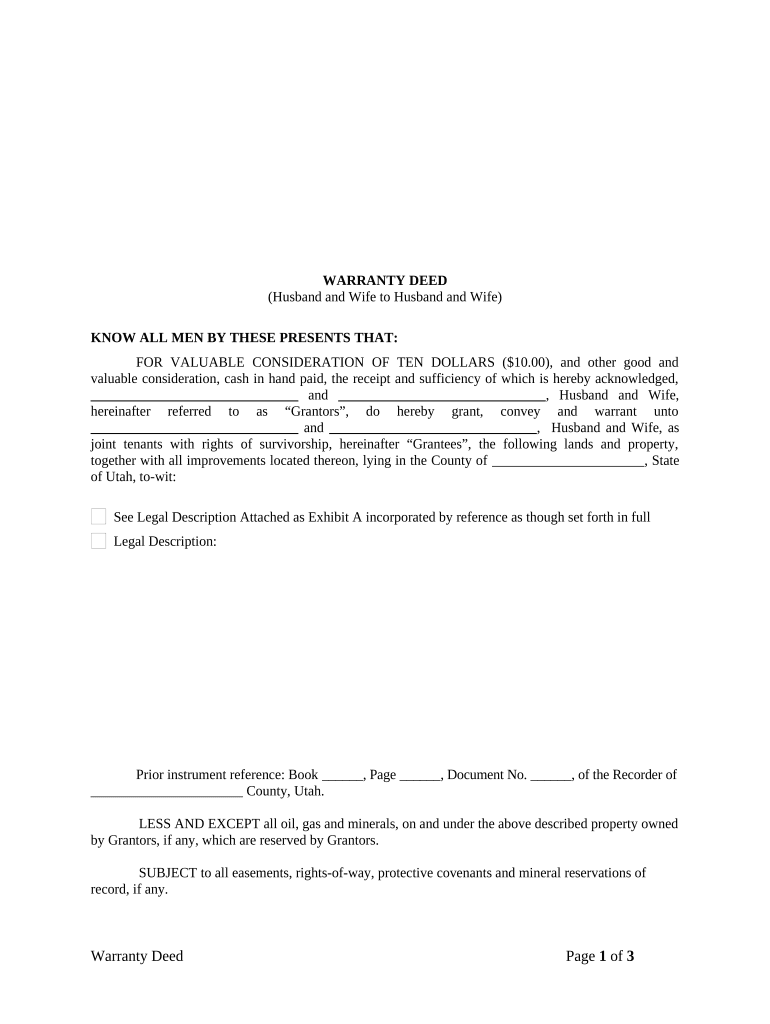 Warranty Deed from Husband and Wife to Husband and Wife Utah  Form