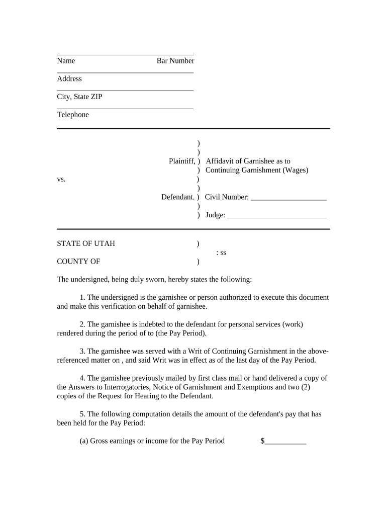Utah Garnishment  Form