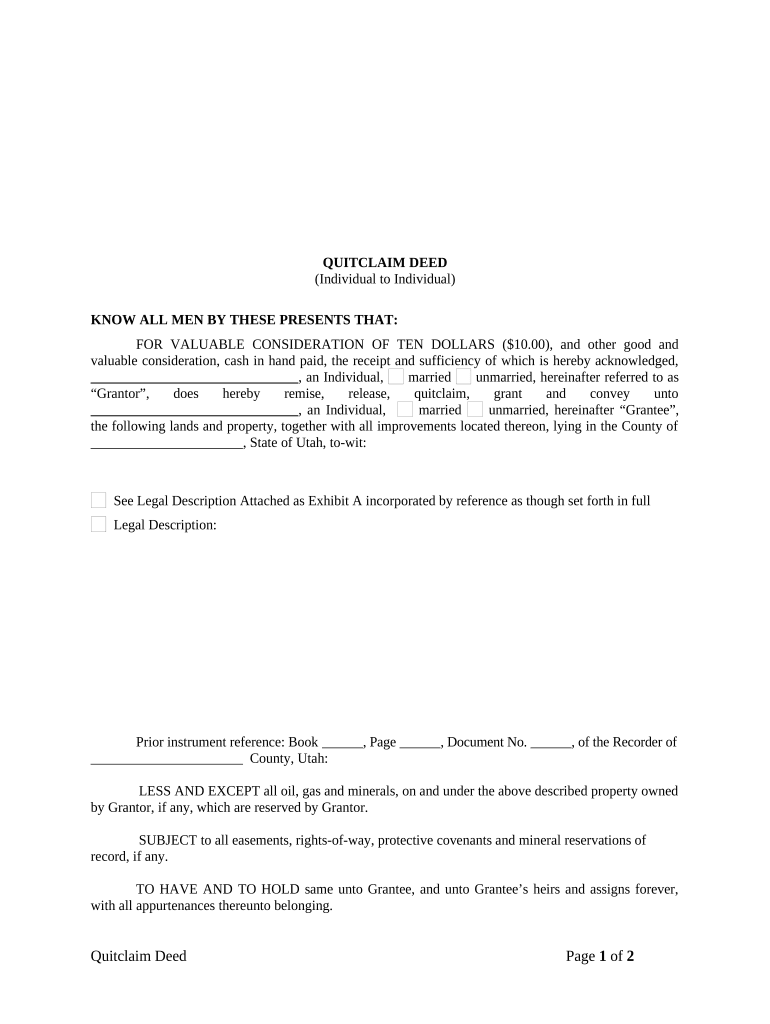 Utah Quitclaim Deed  Form