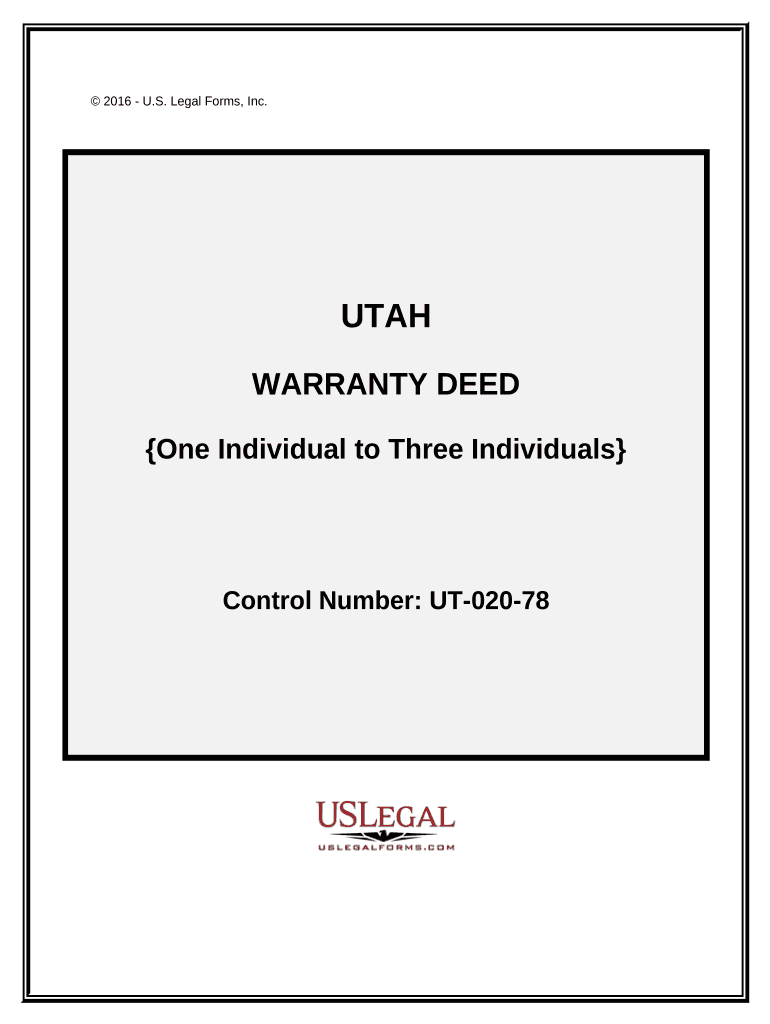 Warranty Deed One Individual to Three Individuals Utah  Form