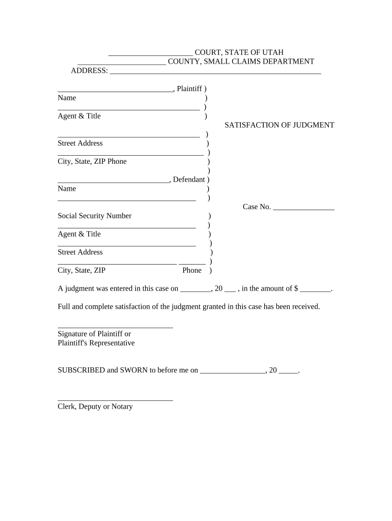 Utah Judgment Form