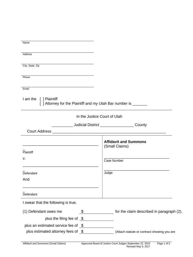 Utah Small Claims  Form