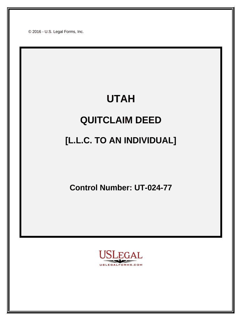 Quitclaim Deed Limited Liability Company to an Individual Utah  Form