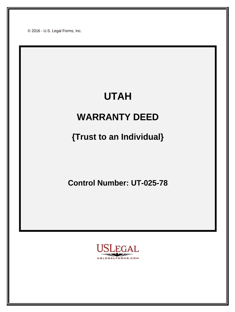 Warranty Deed from a Trust to an Individual Utah  Form