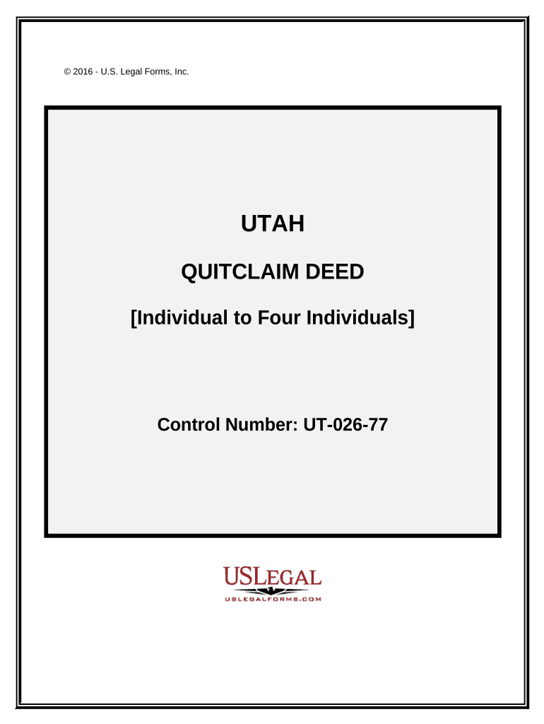 Quitclaim Deed from an Individual to Four Individuals Utah  Form