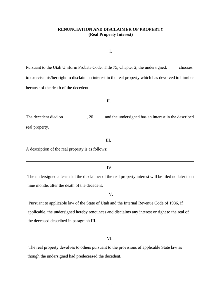 Utah Disclaimer  Form