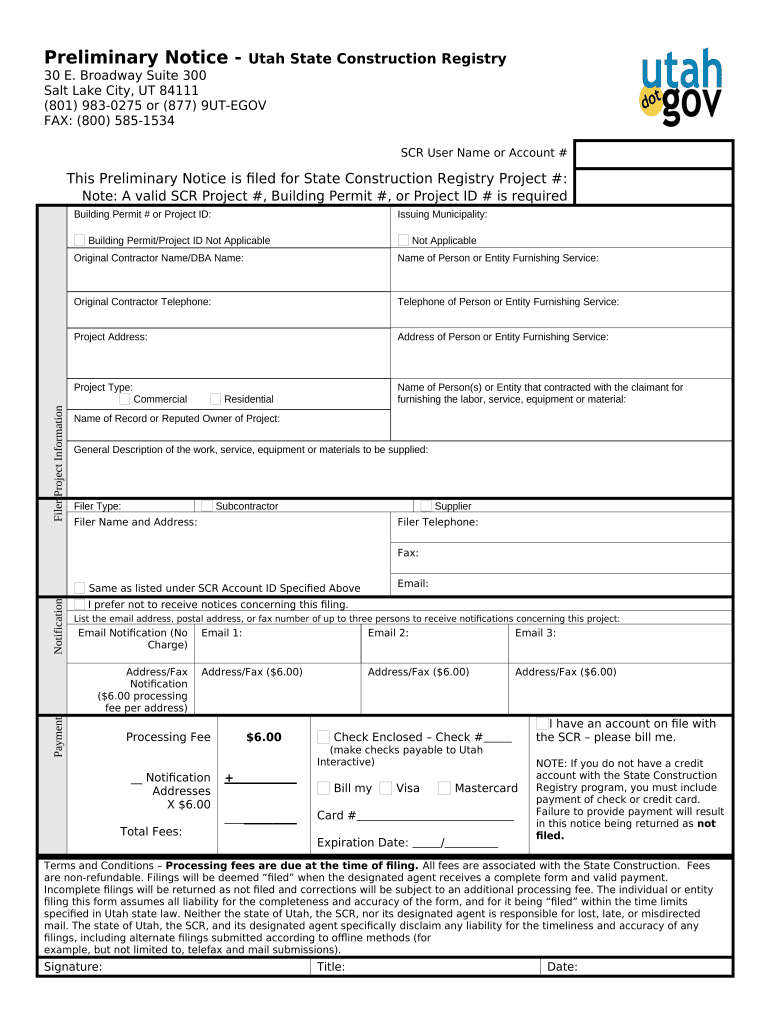 State Construction Registry DOPL Utah Gov  Form