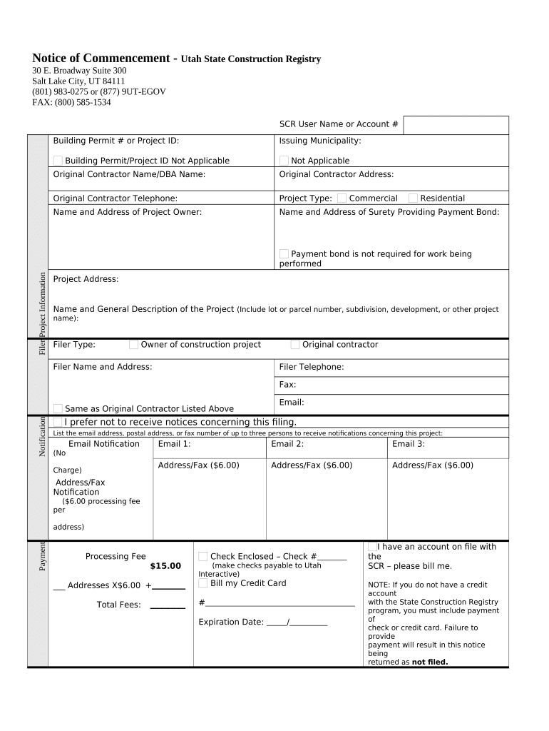 Owners Guide Utah State Construction Registry  Form