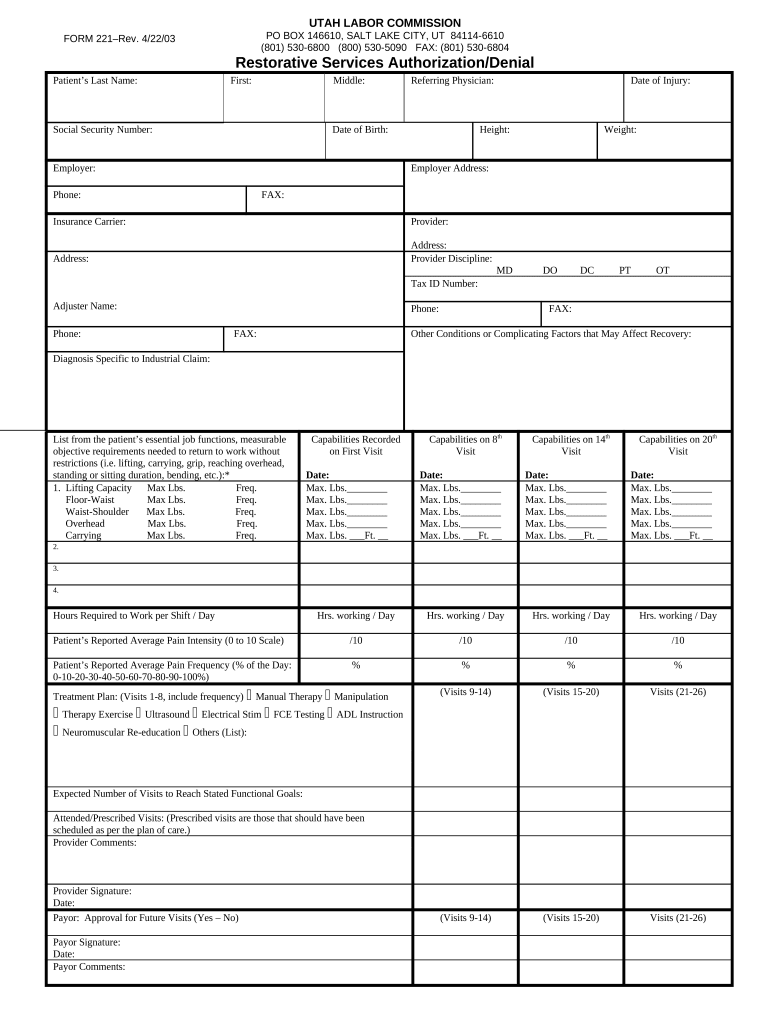 Restoration Services Authorization Denial Utah  Form