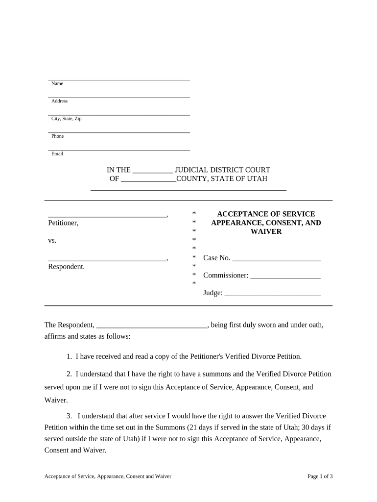 Utah Service Court  Form