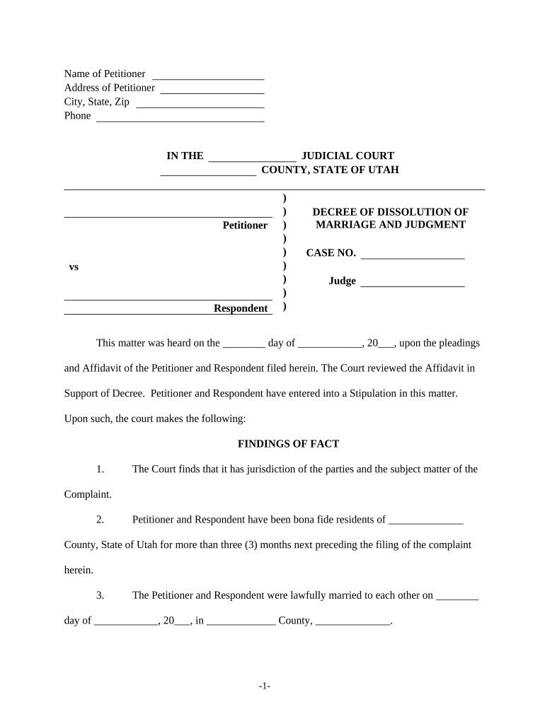 Decree of Dissolution No Children Utah  Form