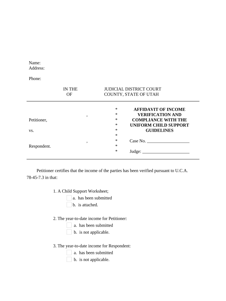 Utah Child Support  Form