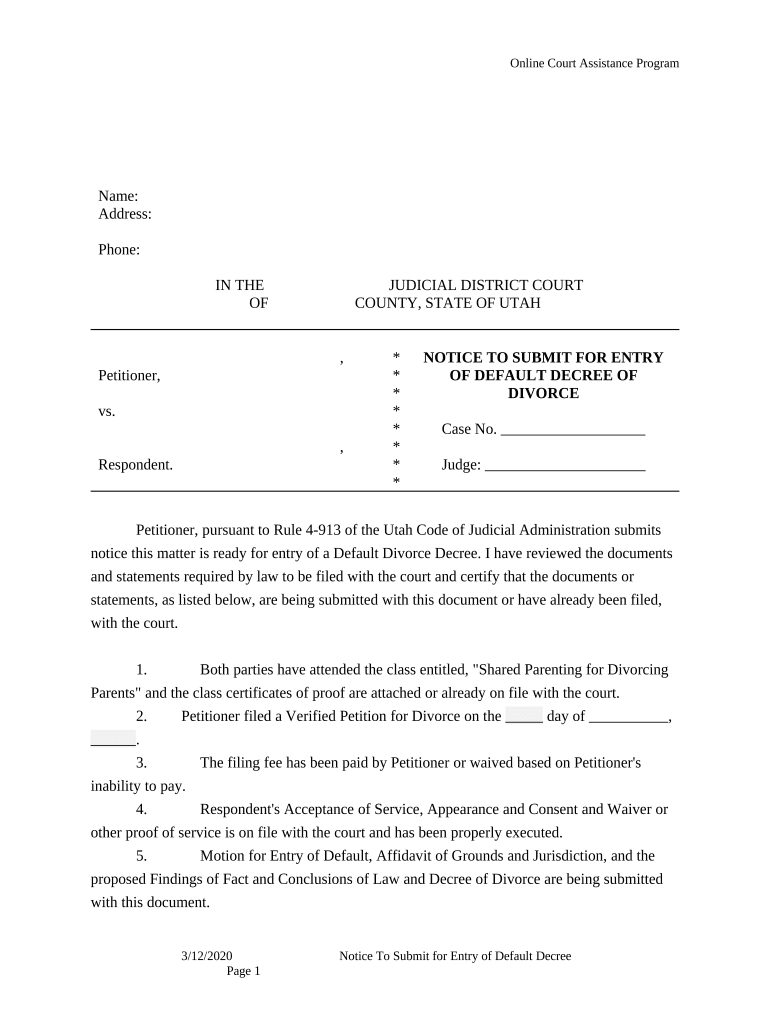 Utah Divorce  Form