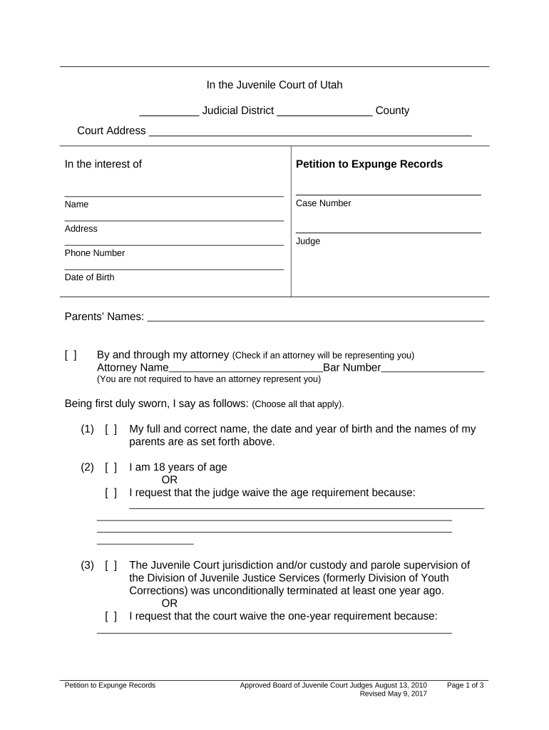 Expunge Juvenile Records  Form