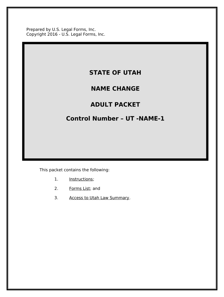 Name Change Instructions and Forms Package for an Adult Utah