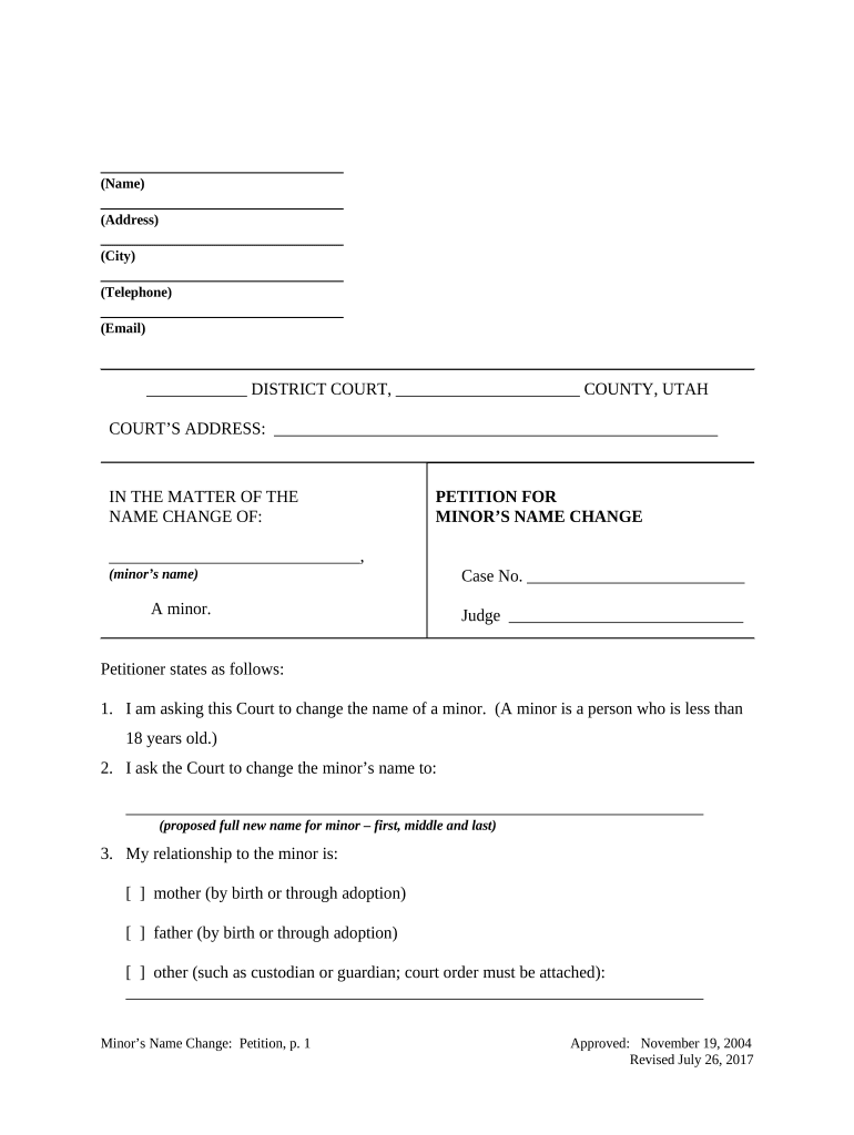 Utah Name Change  Form