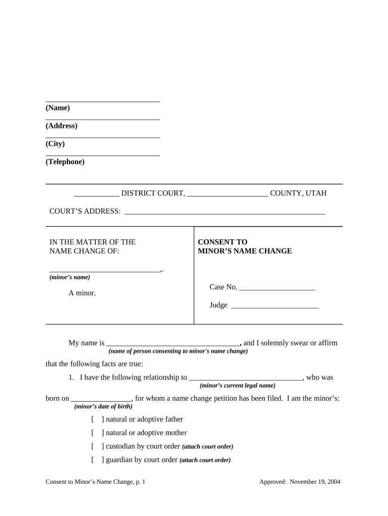 Consent Name Change Form