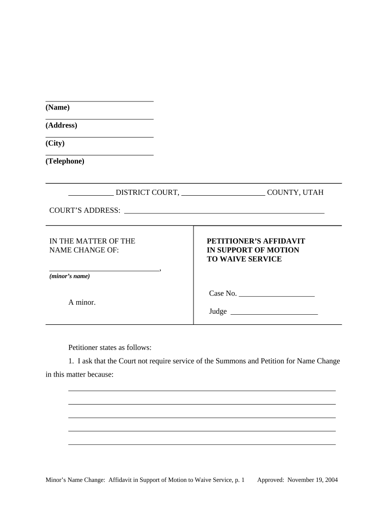 Affidavit Support Motion  Form