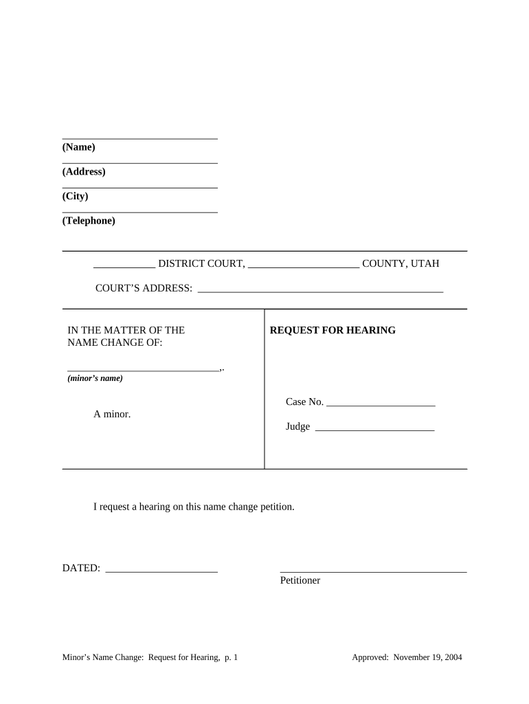 Utah Hearing  Form