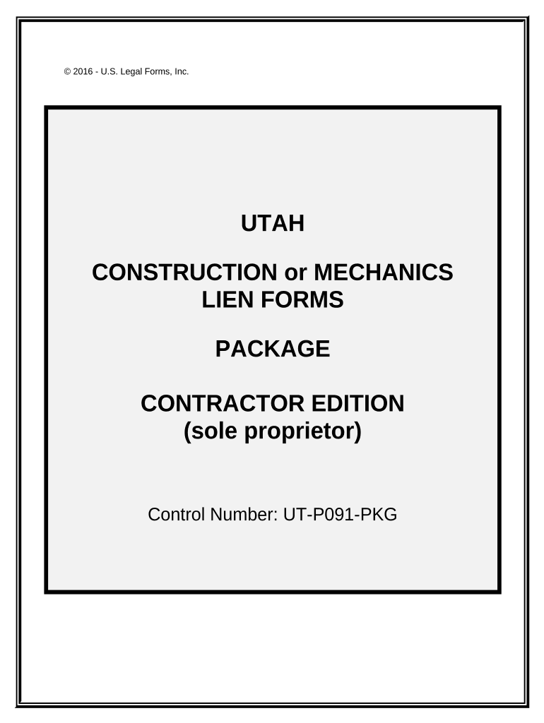 Utah Construction or Mechanics Lien Package Individual Utah  Form