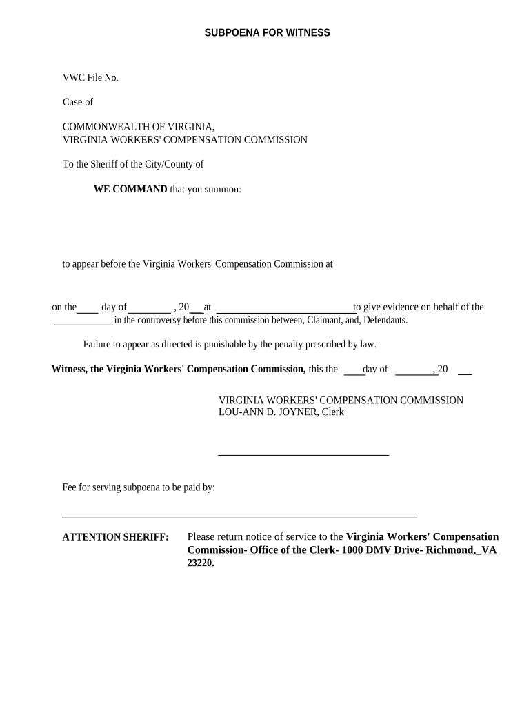 Witness Subpoena Statement  Form