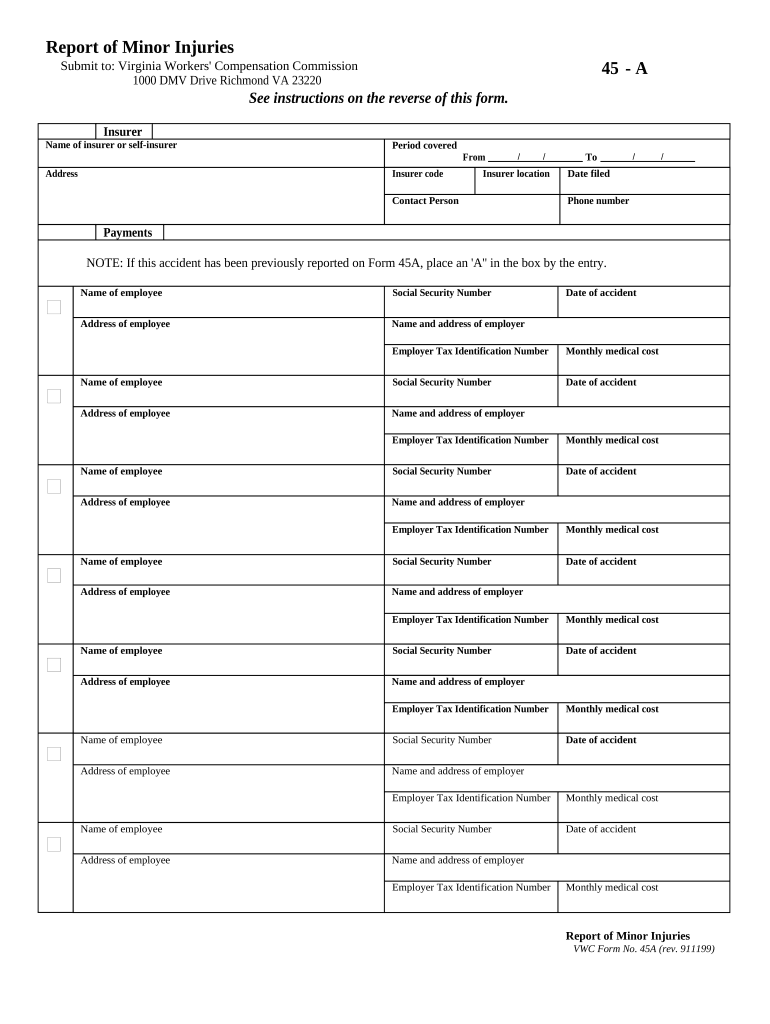 Injuries Workers Compensation  Form