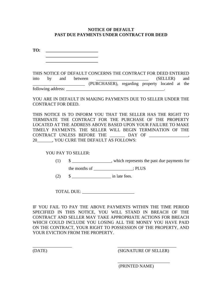 Notice of Default for Past Due Payments in Connection with Contract for Deed Virginia  Form
