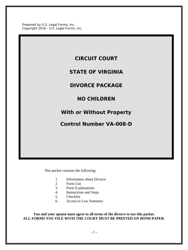 No Fault Agreed Uncontested Divorce Package for Dissolution of Marriage for Persons with No Children with or Without Property an  Form