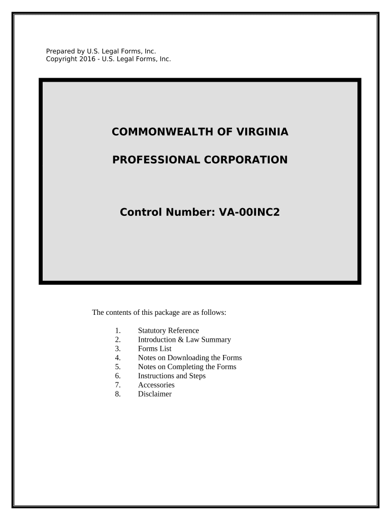 Professional Corporation Package for Virginia Virginia  Form